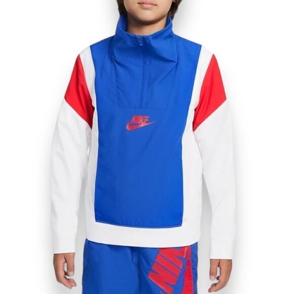 Nike Sportswear Jacket Big Kids XL 1/2-Zip Amplify Woven Red White Blue Swoosh‎ - Picture 1 of 11